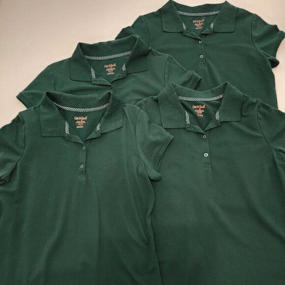 4 Pc Cat & Jack XXL 18 Girls School Green Uniform Polo Collar Shirts - Picture 1 of 4